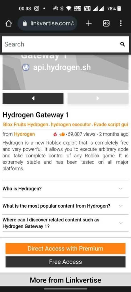 Visit Linkvertise website to get Hydrogen key