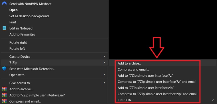 7Zip integration into Windows Explorer's right click context menu