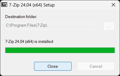 7Zip latest version installation complete