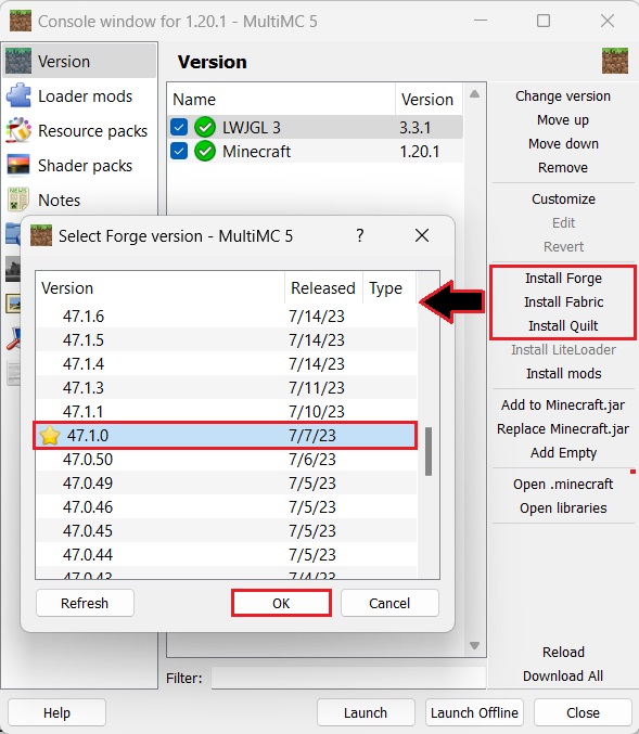 Adding Forge/Fabric mod loaders to MultiMC pic 2