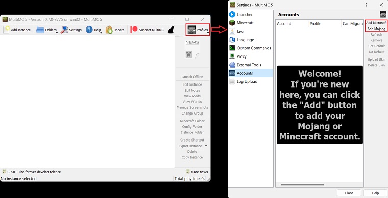 Adding Microsoft/Mojang account into MultiMC