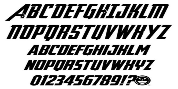 Letters Overview of Avengers Font