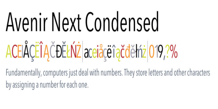Appearance of Avenir Next Condensed Font
