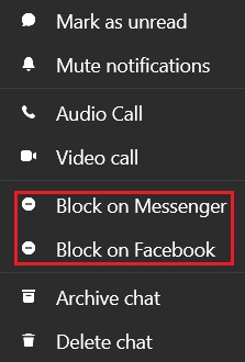 Facebook messenger PC app blocking users option