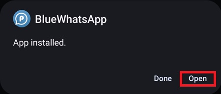 Blue WhatsApp APK installation complete