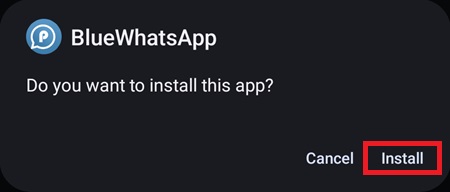 Blue WhatsApp APK installation underway