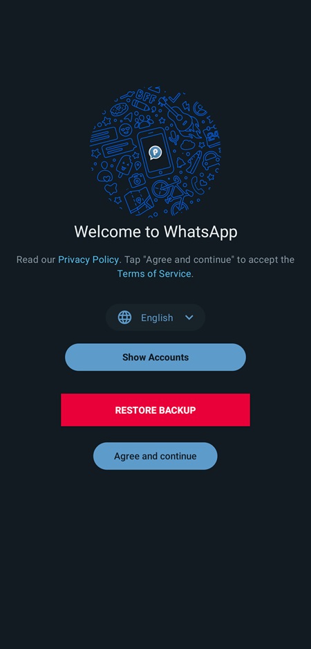 Blue WhatsApp Plus first time login screen