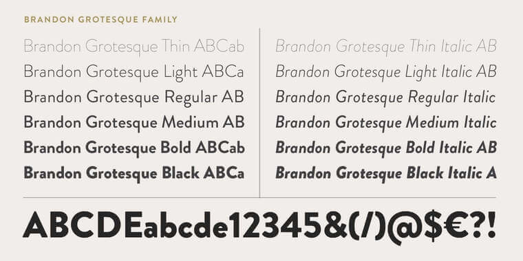 Weight and Styles of Brandon Grotesque Font