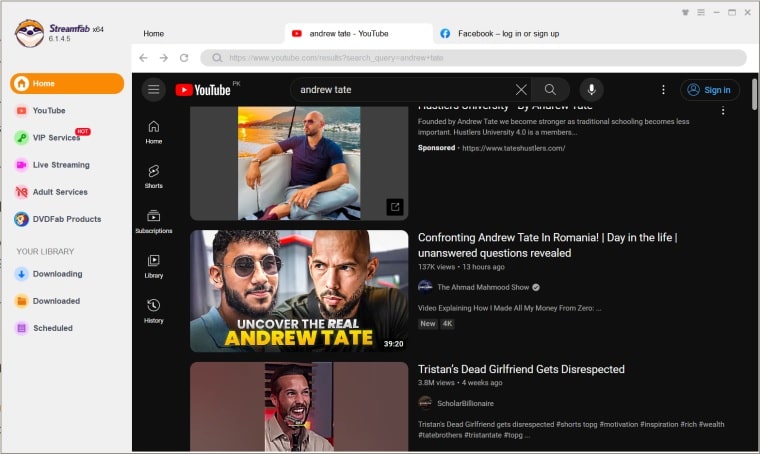 Built in browser feature in Streamfab