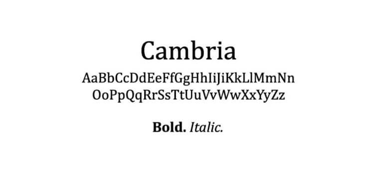 Letters Overview of Cambria Font