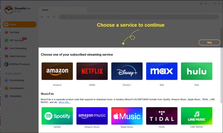 Choose Streaming Service to download Videos