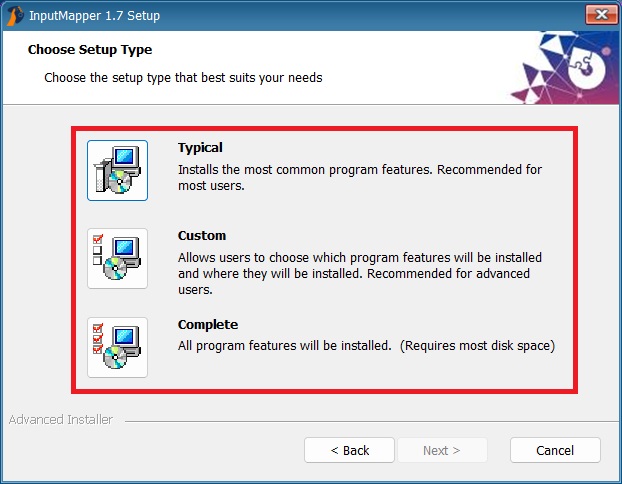 InputMapper - Selecting Setup Type