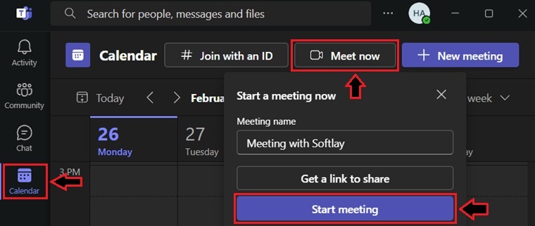Creating a meeting in MS Teams 