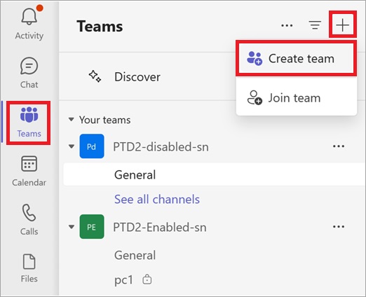 Creating a Team in MS Teams window