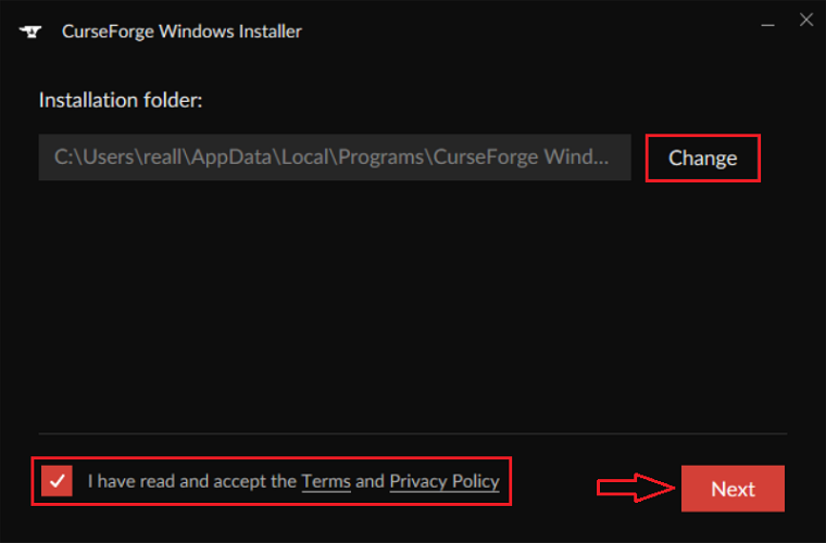 CurseForge Installer window screenshot 2