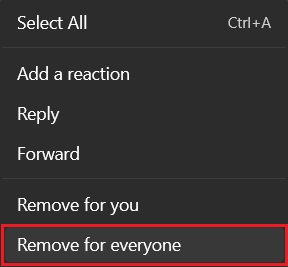 Deleting messages for everyone option in Facebook Messenger Desktop app