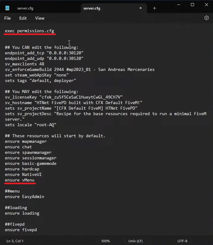 Editing server.cfg file - VMenu Download