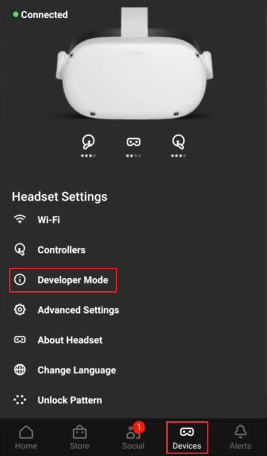 Enabling developer mode from Android app for Oculus to use with Quest Patcher