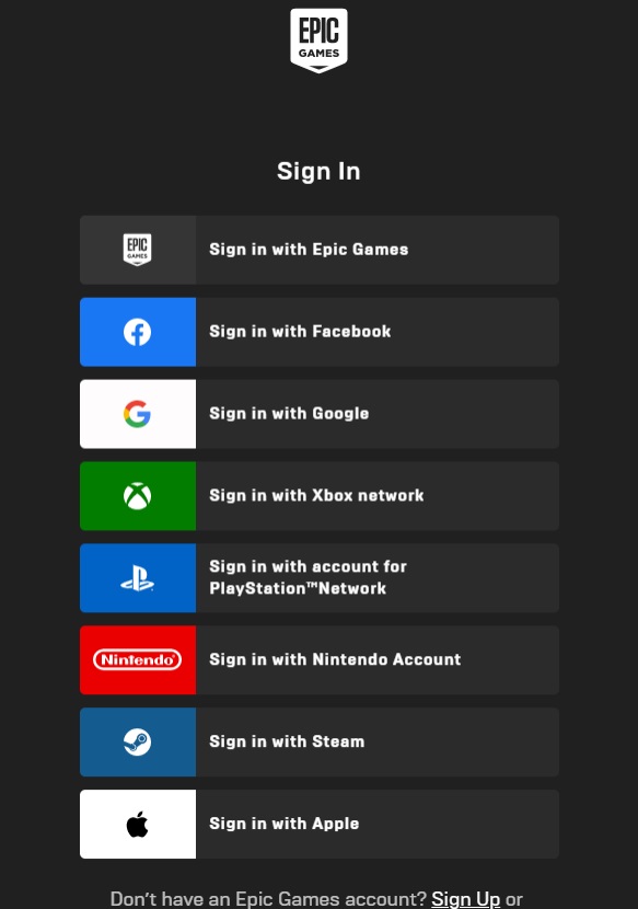 Sign Up or Sign into Epic Games Launcher  