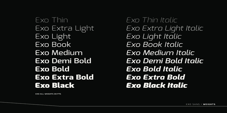 Weight and Styles of Exo Font