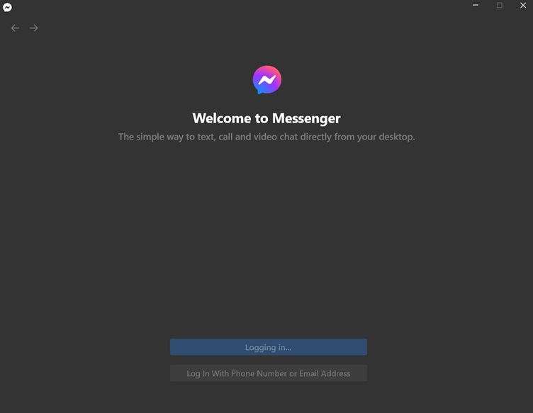 Download Facebook Messenger Desktop app first time launch screen