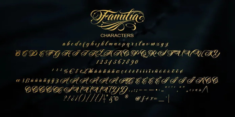 Letters Overview of Familia Tattoo Font