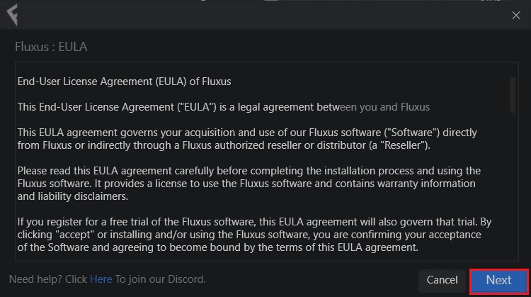 EULA Agreement step