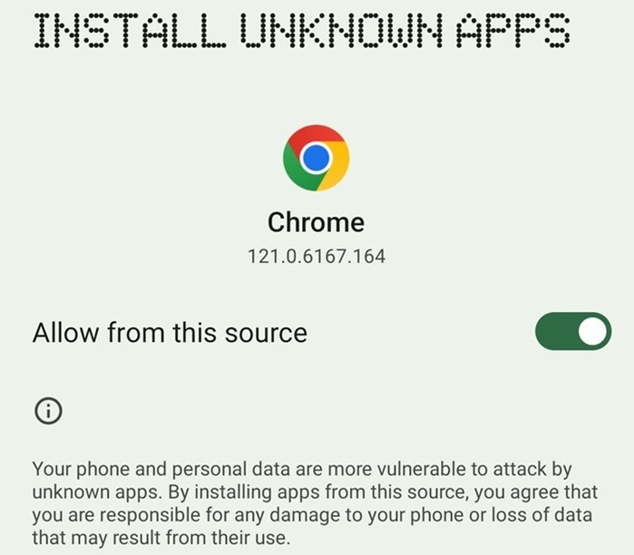 Allowing installation of apps from unknown sources to install GB WhatsApp 