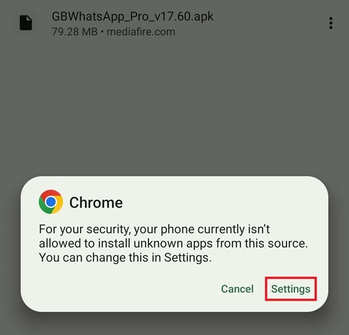 Download GB Whatsapp APK Installation blocked  due to install coming from unknown sources
