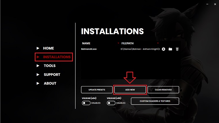 GShade Control Panel adding new games