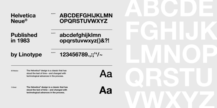 Letters Appearance of Helvetica Neue Font