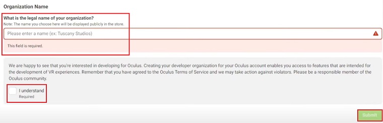 Creating organization name to enable developer mode on Oculus for Quest Patcher