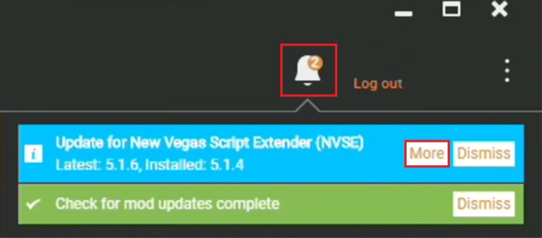 Update available notification in Vortex Mod Manager