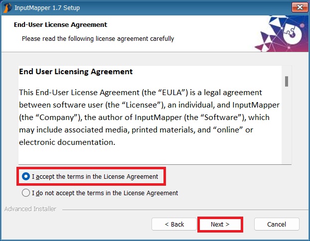 InputMapper setup ToS step