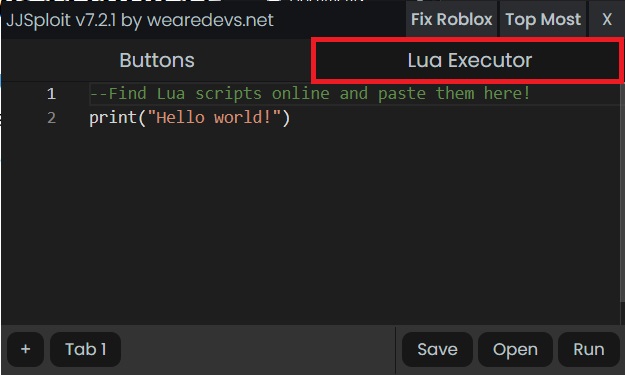 Executor Lua Script Executor Window