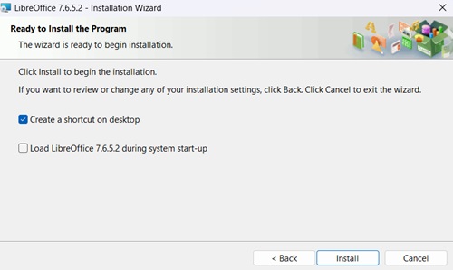 LibreOffice installation ready to begin step