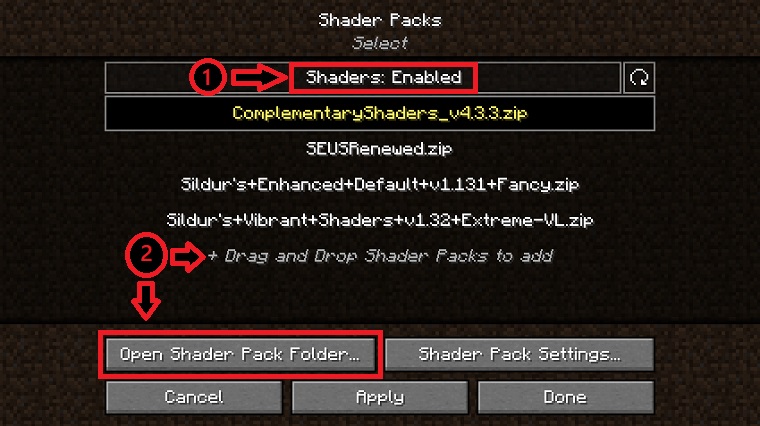 Enabling, applying and modifying the settings of shader packs with Iris Shaders.