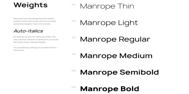 Weight and Styles of Manrope Font