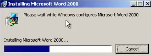 Installation process underway of Microsoft Office 2000