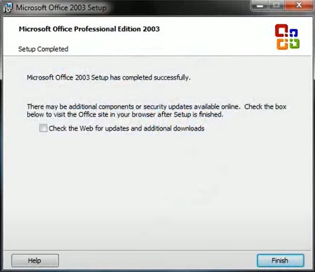 Microsoft Office 2003 installation successful
