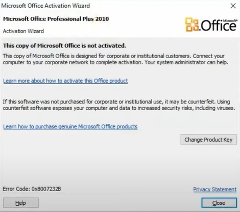 Microsoft Office Pro Plus 2010 activation wizard to activate Office 2010