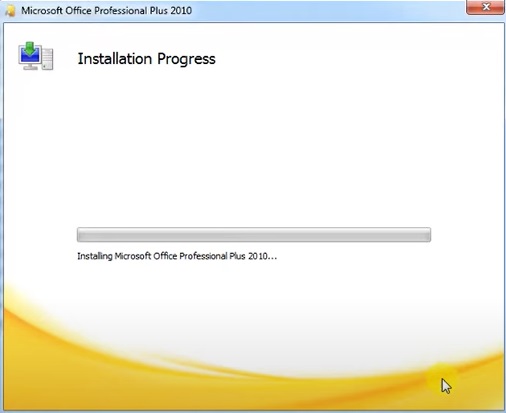 Microsoft Office Pro Plus 2010 installation underway