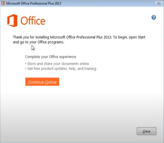 Office 2013 Pro Plus installation complete