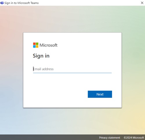 MS Teams sign in prompt window