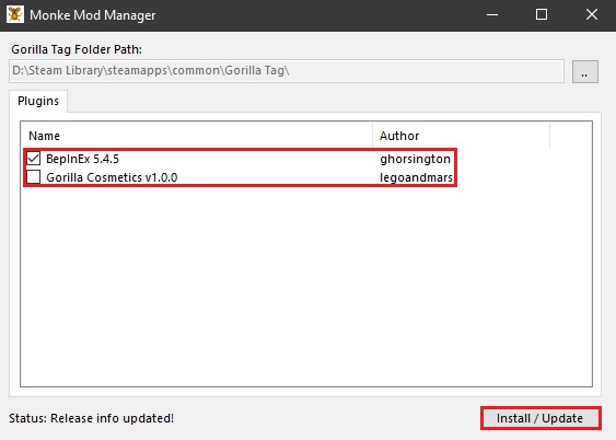 Installing/Updating mods with Monke Mod Manager