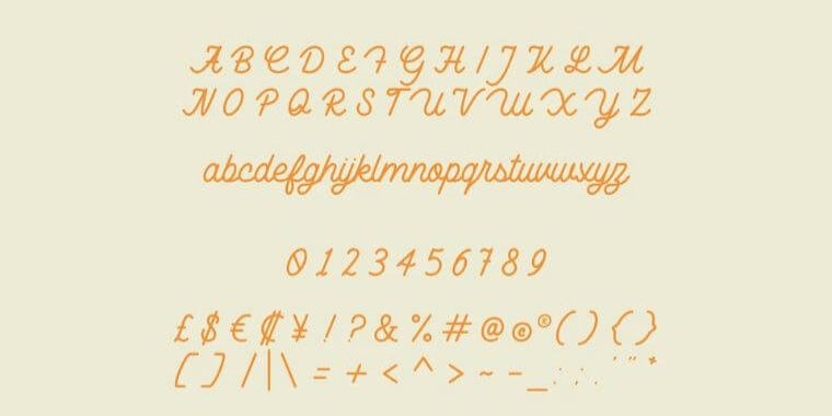 Letters Overview of Monoline Script Font
