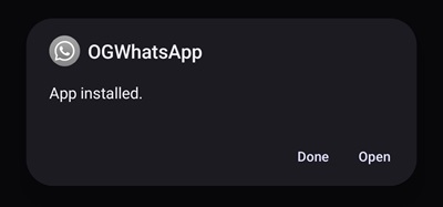 OG WhatsApp APK installation complete