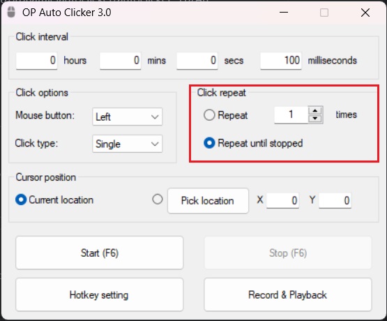 OP Auto Clicker settings menu pic 3