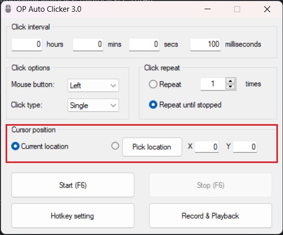 OP Auto Clicker settings menu pic 4