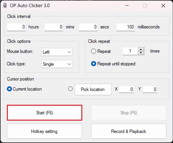 OP Auto Clicker settings menu pic 5